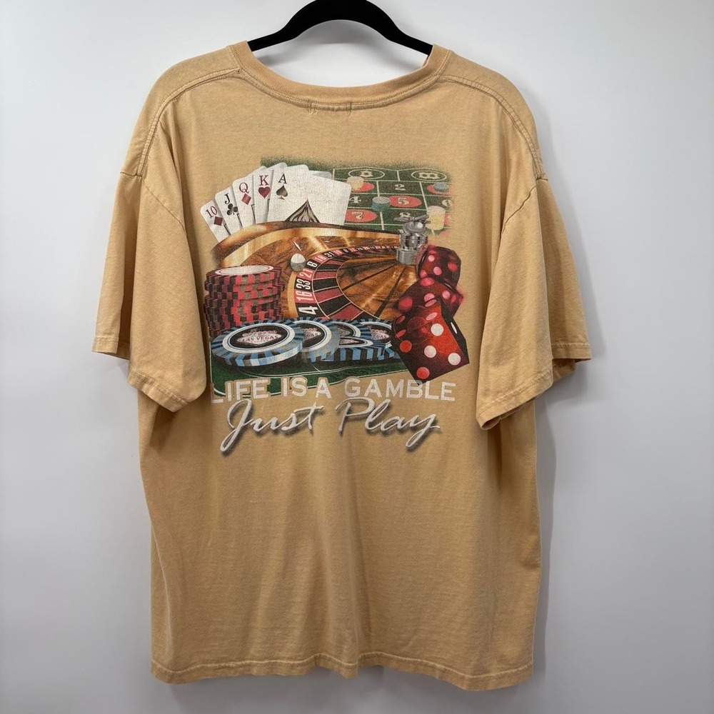 Caesars Palace Poker Mens Size XL Shirt Gambling Beige Short Sleeve Casino